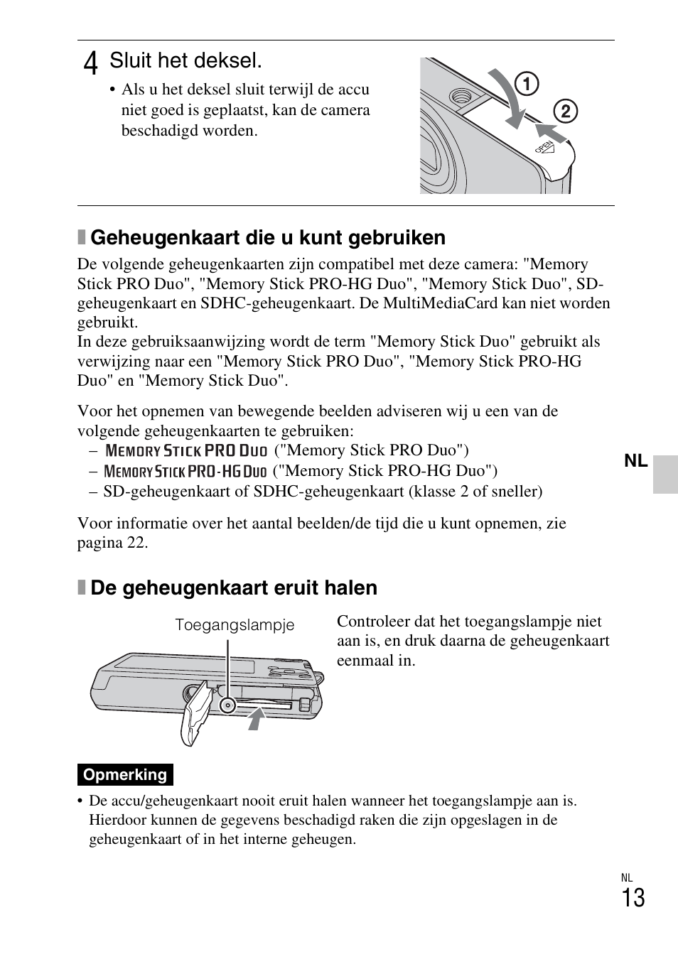 Sluit het deksel | Sony DSC-W310 User Manual | Page 173 / 515