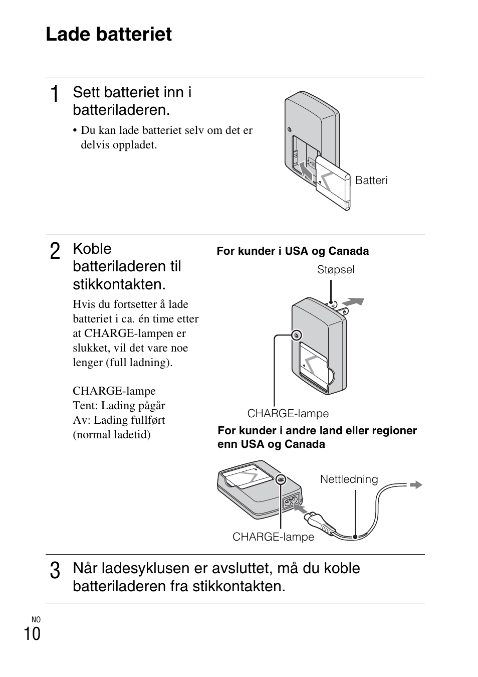 Lade batteriet | Sony DSC-W310 User Manual | Page 356 / 515