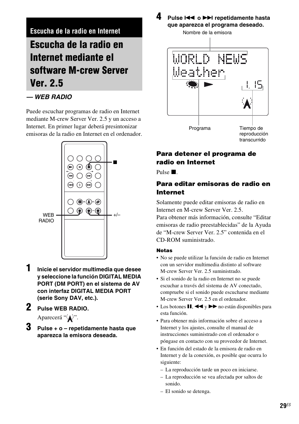Escucha de la radio en internet, Web radio, Escucha de la radio en internet mediante el | Software m-crew server ver. 2.5 — web radio | Sony TDM-NC1 User Manual | Page 113 / 467
