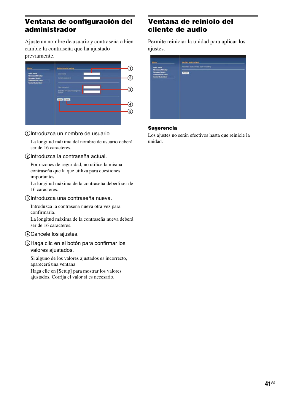 Ventana de configuración del administrador, Ventana de reinicio del cliente de audio | Sony TDM-NC1 User Manual | Page 125 / 467