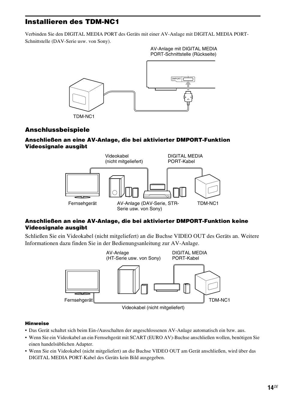 Installieren des tdm-nc1, Anschlussbeispiele | Sony TDM-NC1 User Manual | Page 142 / 467