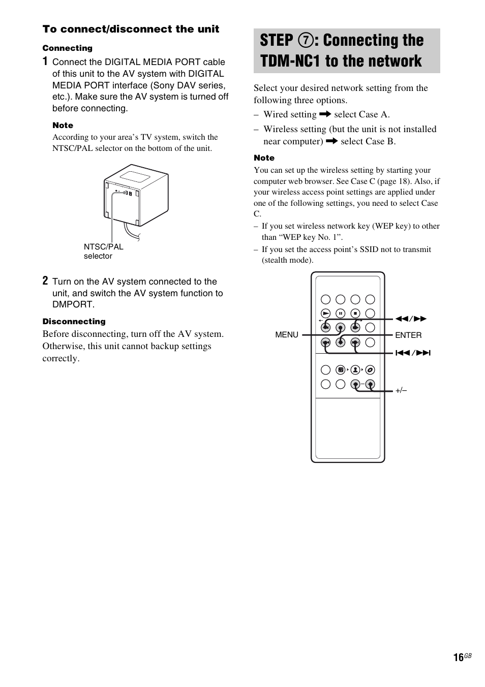 Step 7: connecting the tdm-nc1 to the network, Step 7: connecting the tdm-nc1 to, The network | Step 7 : connecting the tdm-nc1 to the network | Sony TDM-NC1 User Manual | Page 16 / 467