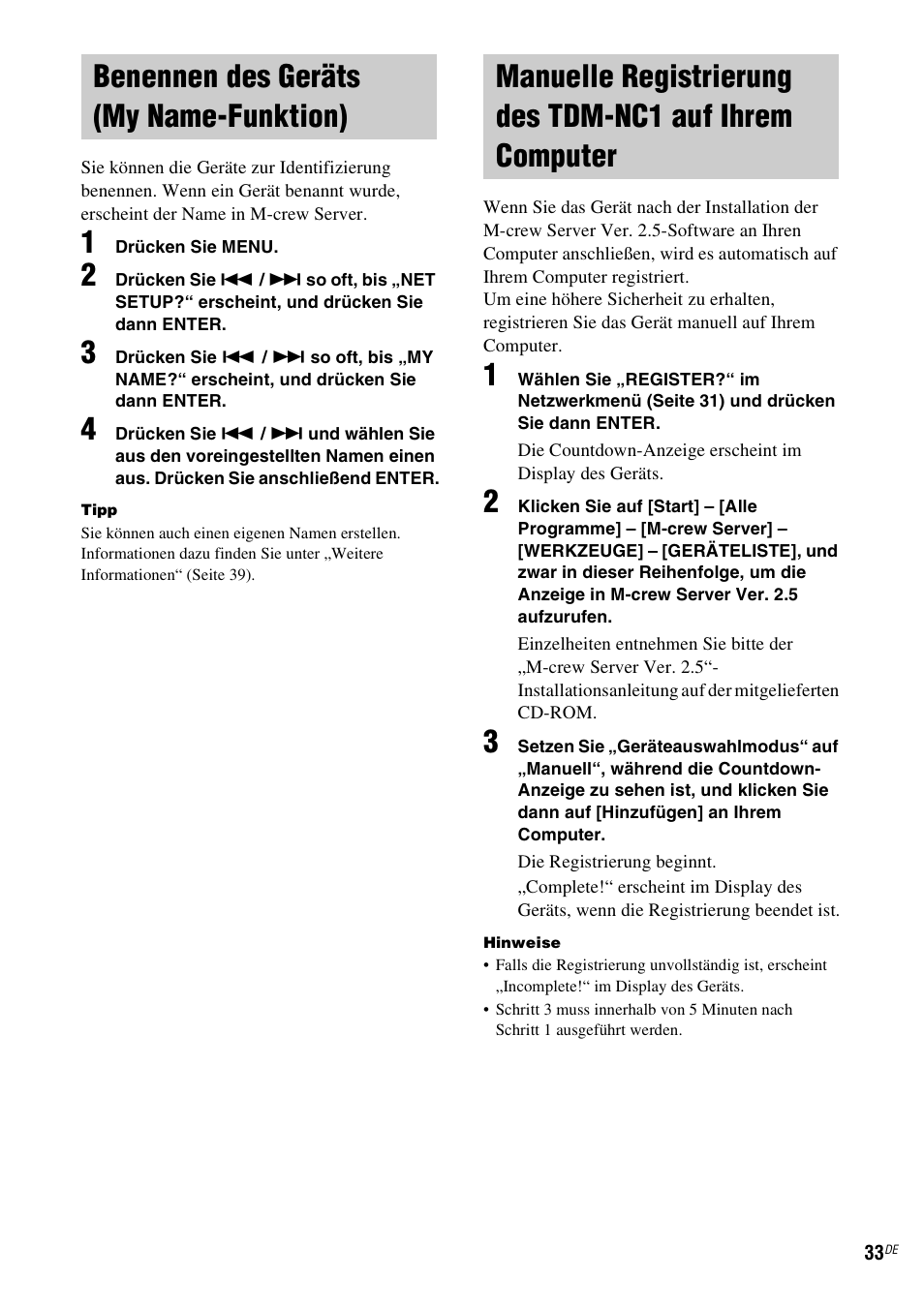 Benennen des geräts (my name-funktion), Benennen des geräts, My name-funktion) | Manuelle registrierung des tdm-nc1, Auf ihrem computer | Sony TDM-NC1 User Manual | Page 161 / 467