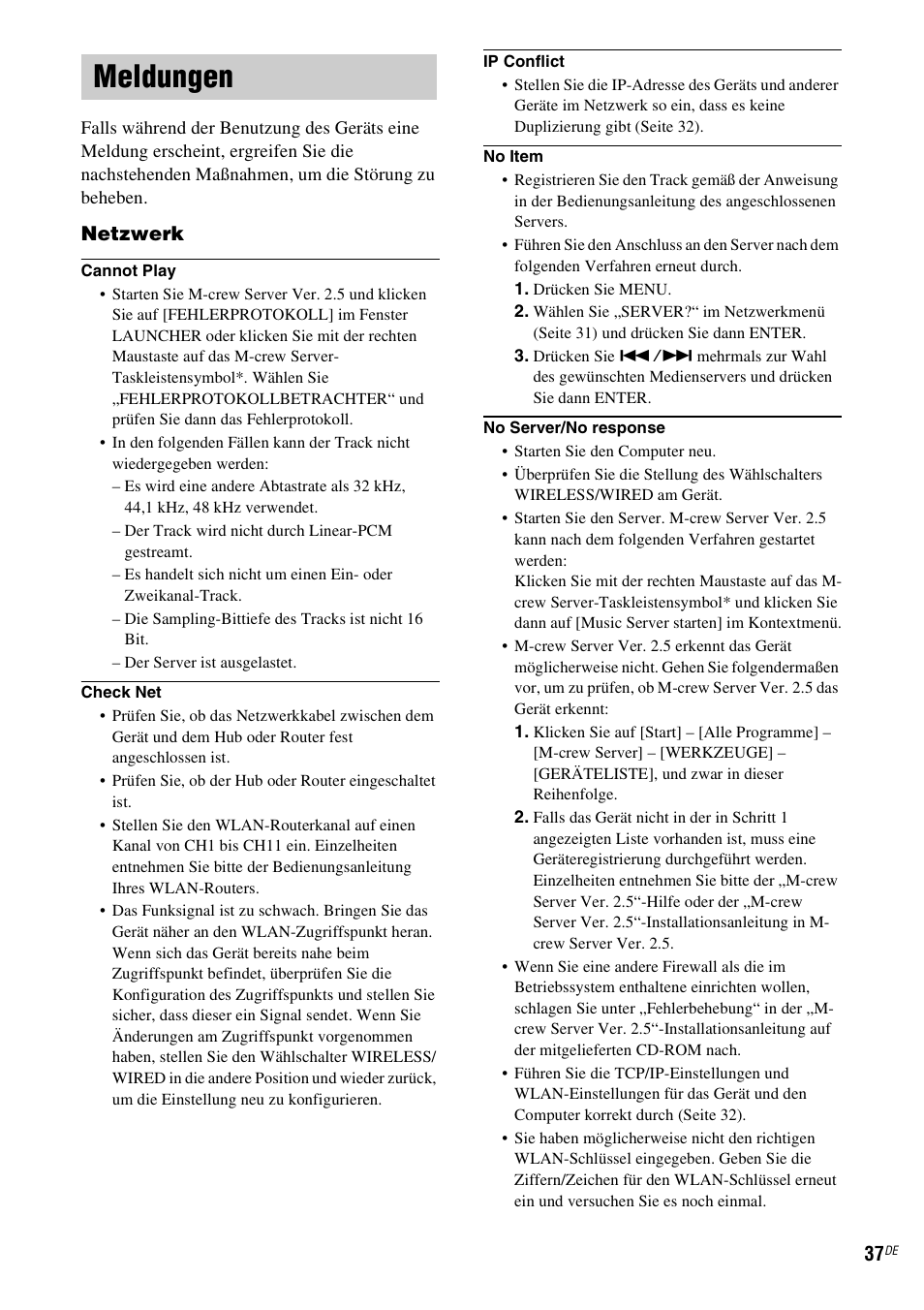 Meldungen, Netzwerk | Sony TDM-NC1 User Manual | Page 165 / 467