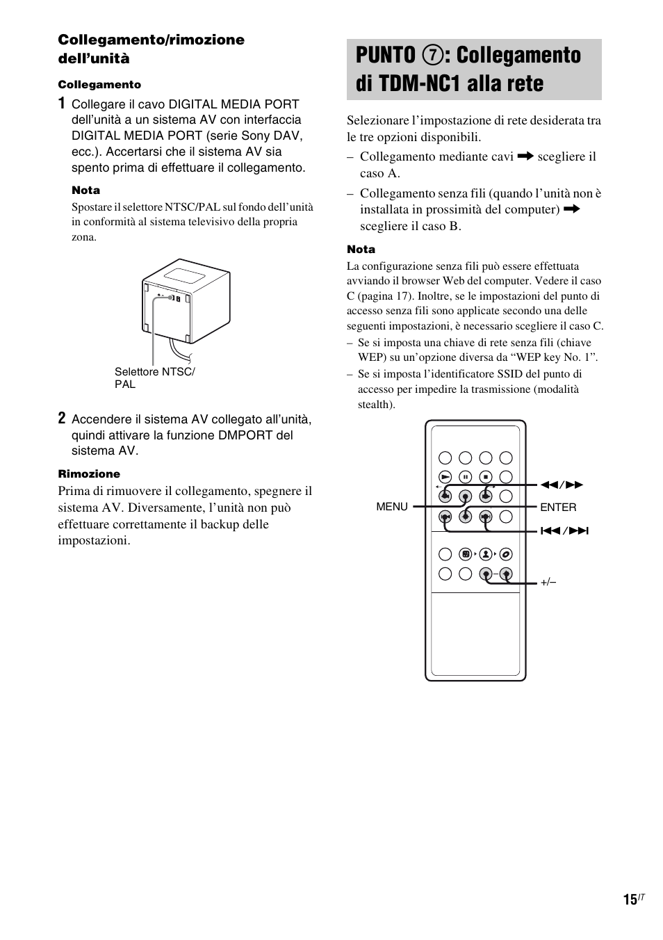 Punto 7: collegamento di tdm-nc1 alla rete, Punto 7: collegamento di tdm-nc1, Alla rete | Punto 7 : collegamento di tdm-nc1 alla rete | Sony TDM-NC1 User Manual | Page 230 / 467