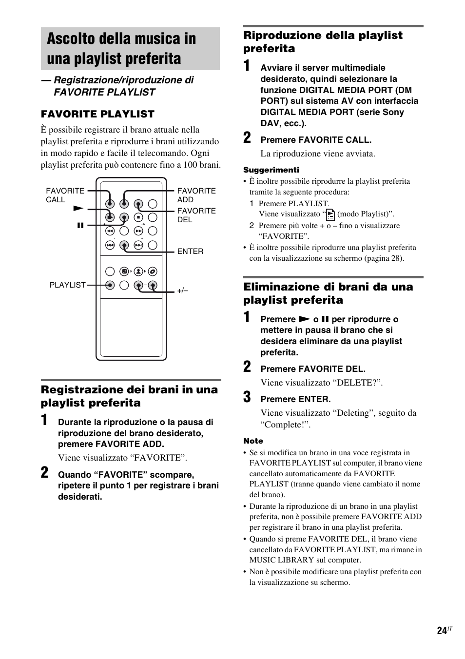 Ascolto della musica in una playlist preferita, Registrazione/riproduzione di favorite playlist, Ascolto della musica in una playlist | Sony TDM-NC1 User Manual | Page 239 / 467