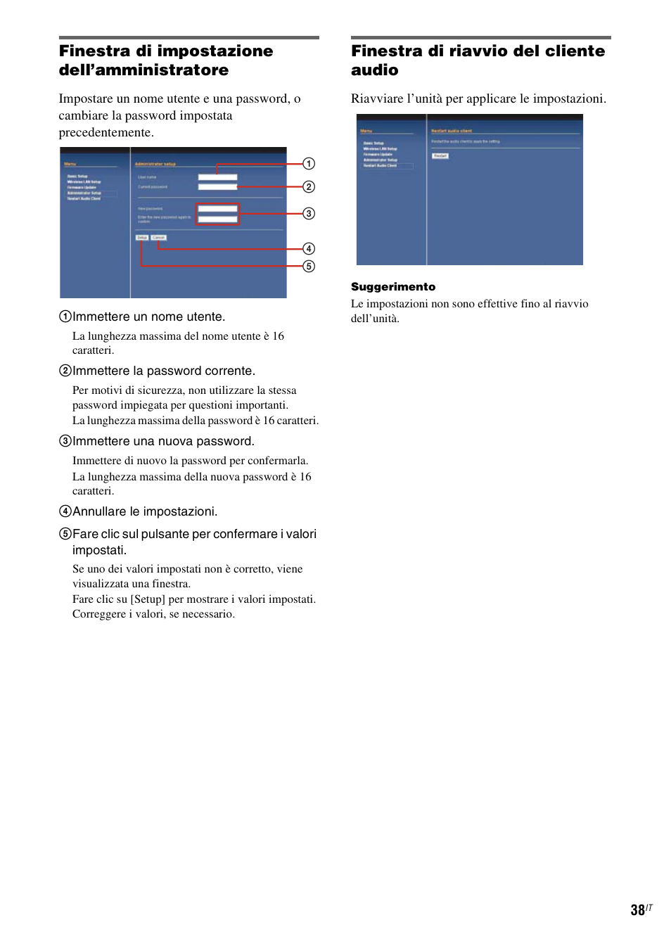 Finestra di impostazione dell’amministratore, Finestra di riavvio del cliente audio | Sony TDM-NC1 User Manual | Page 253 / 467