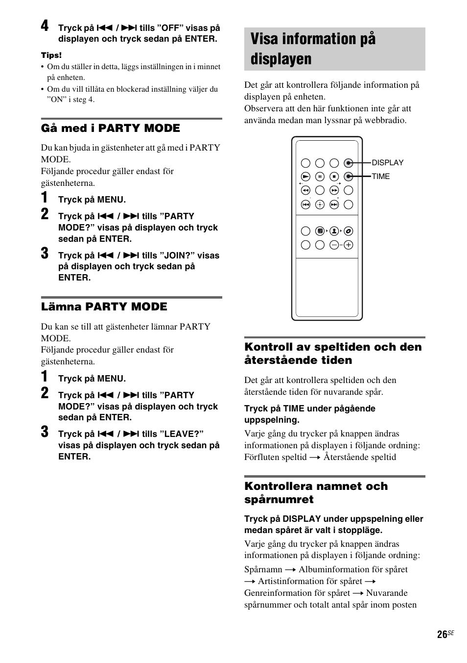 Visa information på displayen | Sony TDM-NC1 User Manual | Page 282 / 467