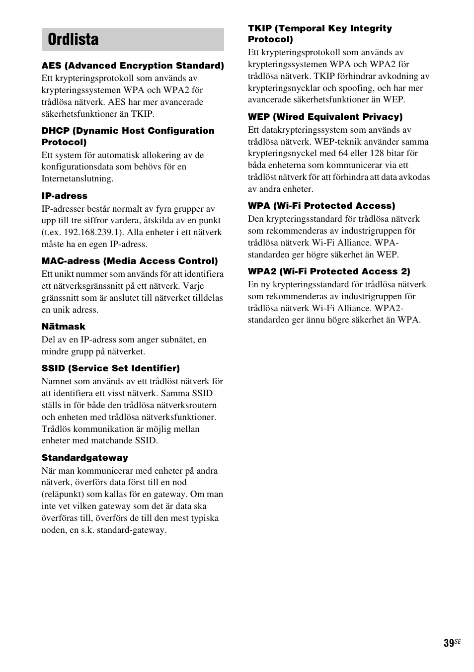 Ordlista | Sony TDM-NC1 User Manual | Page 295 / 467