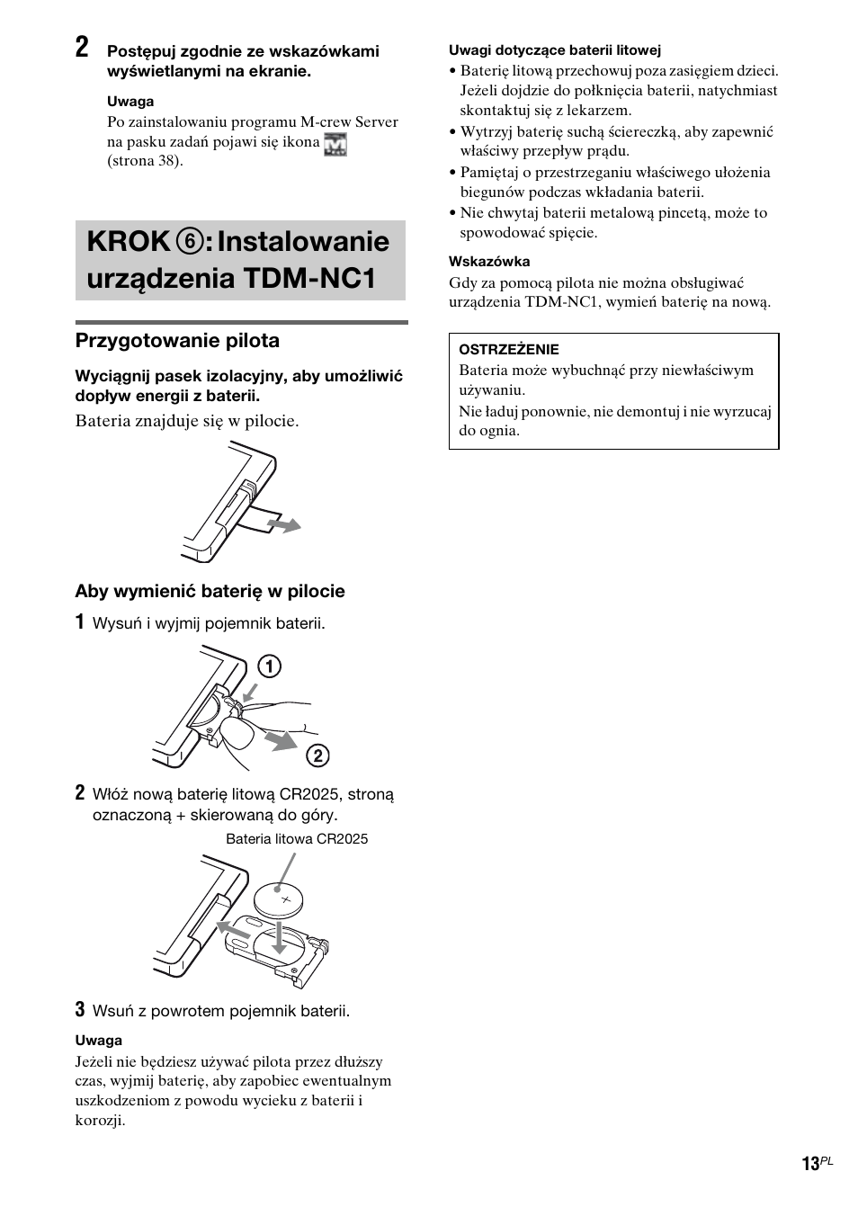 Krok 6: instalowanie urządzenia tdm-nc1, Krok 6: instalowanie urządzenia, Tdm-nc1 | Krok 6 : instalowanie urządzenia tdm-nc1, Przygotowanie pilota | Sony TDM-NC1 User Manual | Page 310 / 467