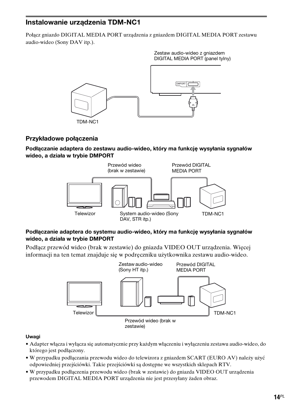 Instalowanie urządzenia tdm-nc1, Przykładowe połączenia | Sony TDM-NC1 User Manual | Page 311 / 467