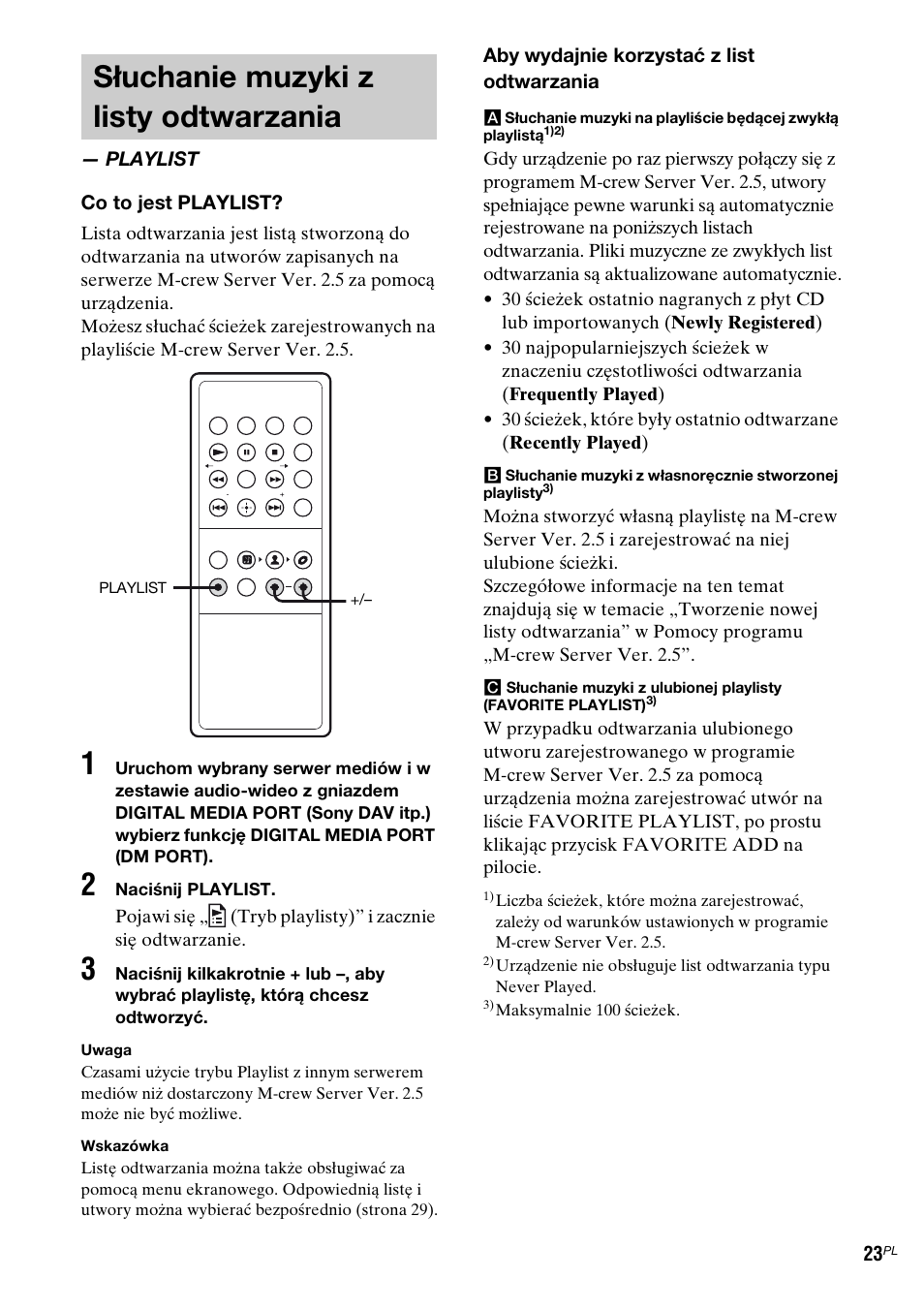 Słuchanie muzyki z listy odtwarzania, Playlist, Słuchanie muzyki z listy | Odtwarzania — playlist | Sony TDM-NC1 User Manual | Page 320 / 467