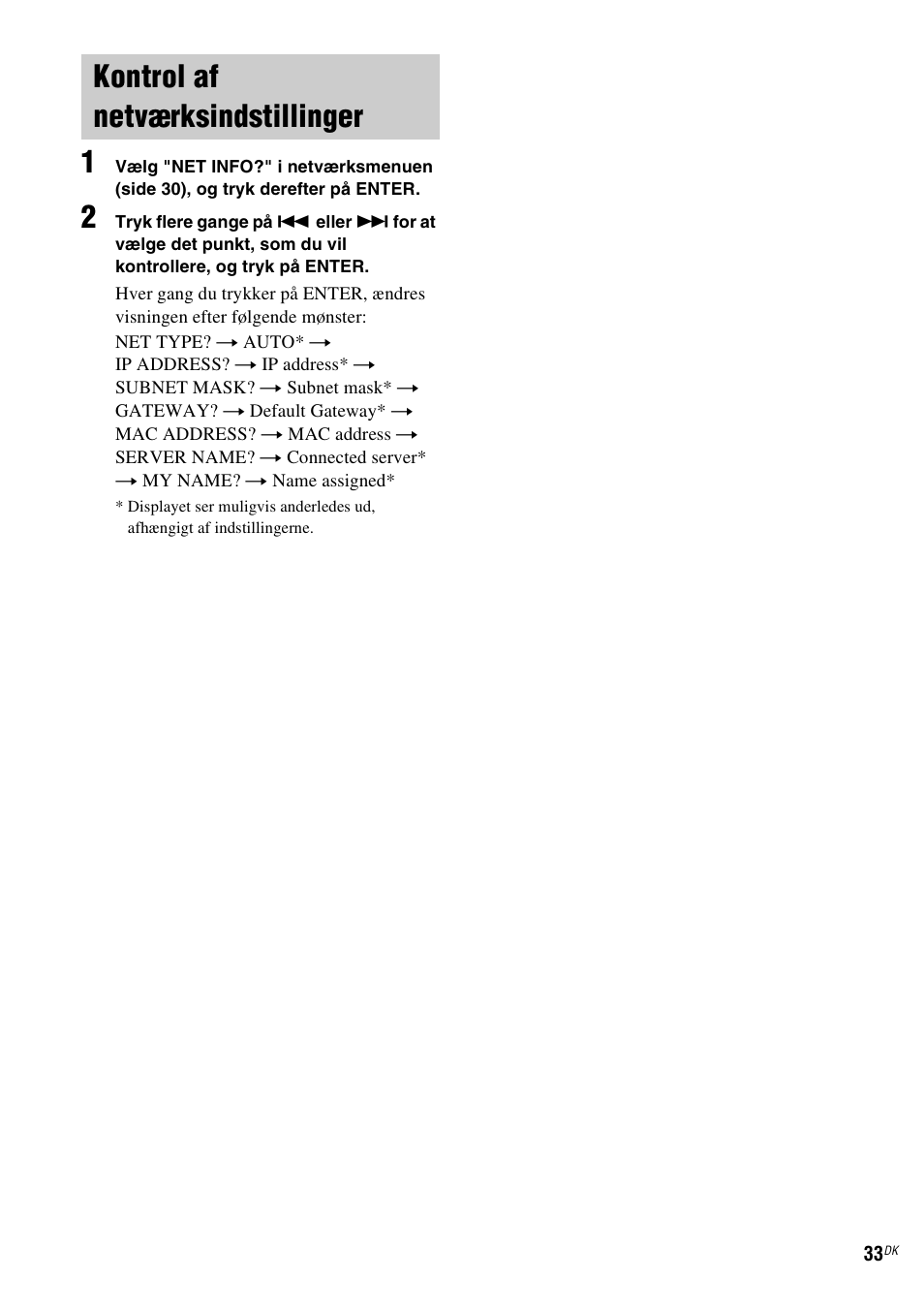 Kontrol af netværksindstillinger | Sony TDM-NC1 User Manual | Page 374 / 467