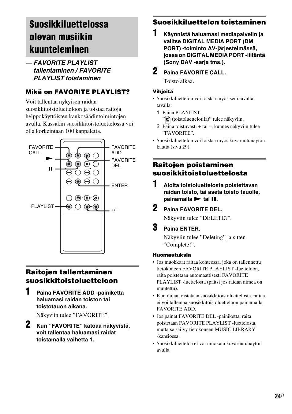 Suosikkiluettelossa olevan musiikin kuunteleminen, Suosikkiluettelossa olevan musiikin | Sony TDM-NC1 User Manual | Page 407 / 467