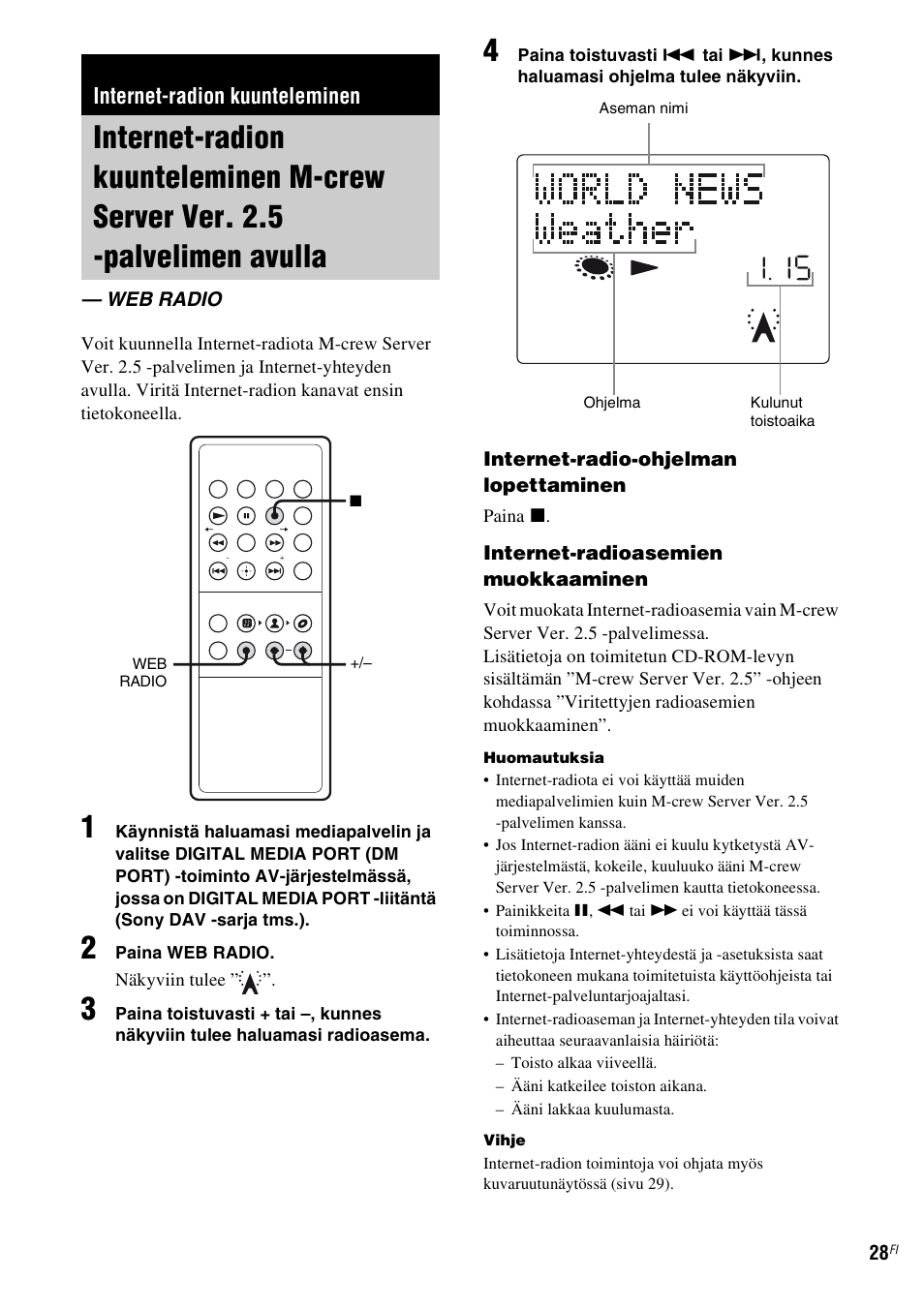 Internet-radion kuunteleminen, Web radio, Internet-radion kuunteleminen m-crew | Server ver. 2.5 -palvelimen avulla — web radio, Sivu 28) | Sony TDM-NC1 User Manual | Page 411 / 467
