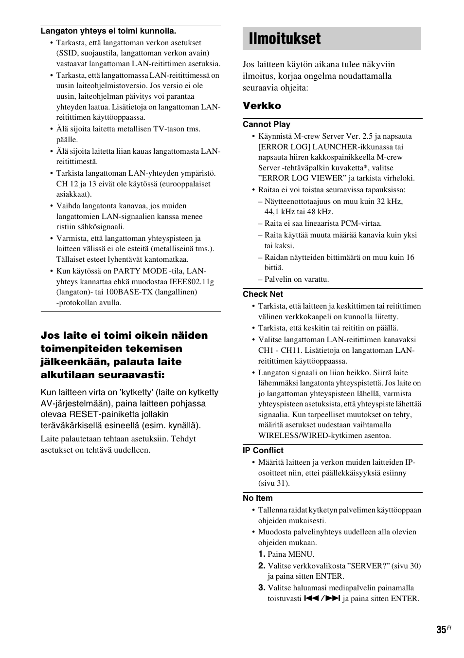 Ilmoitukset, Verkko | Sony TDM-NC1 User Manual | Page 418 / 467