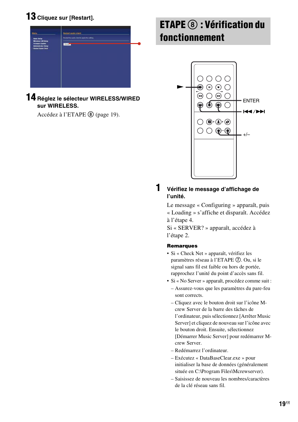 Etape 8: vérification du fonctionnement, Etape 8 : vérification du, Fonctionnement | Etape 8 : vérification du fonctionnement | Sony TDM-NC1 User Manual | Page 61 / 467