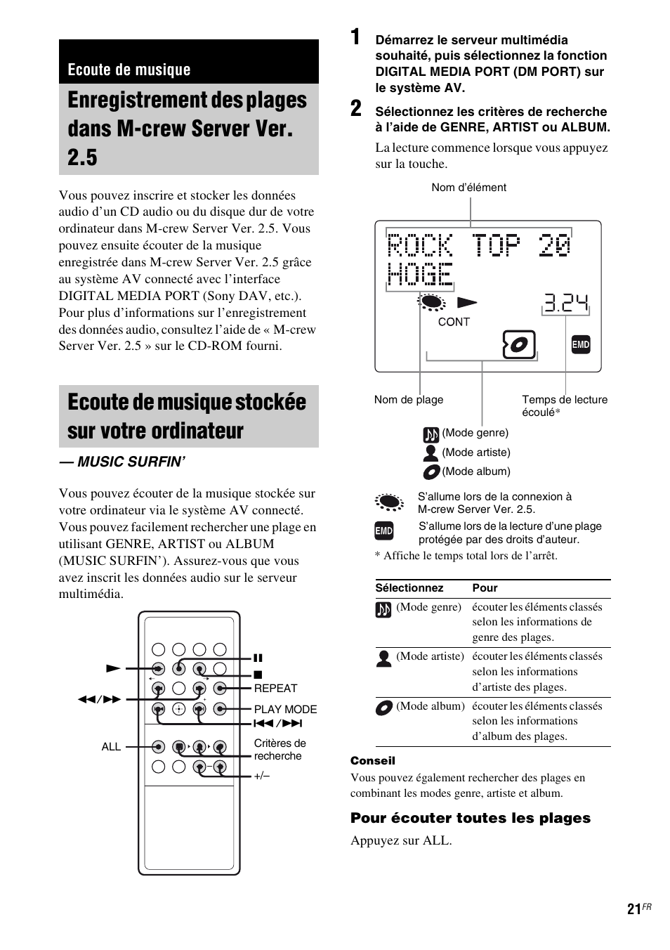 Ecoute de musique, Ecoute de musique stockée sur votre ordinateur, Music surfin | Enregistrement des plages dans m-crew, Server ver. 2.5, Ecoute de musique stockée sur votre, Ordinateur — music surfin | Sony TDM-NC1 User Manual | Page 63 / 467