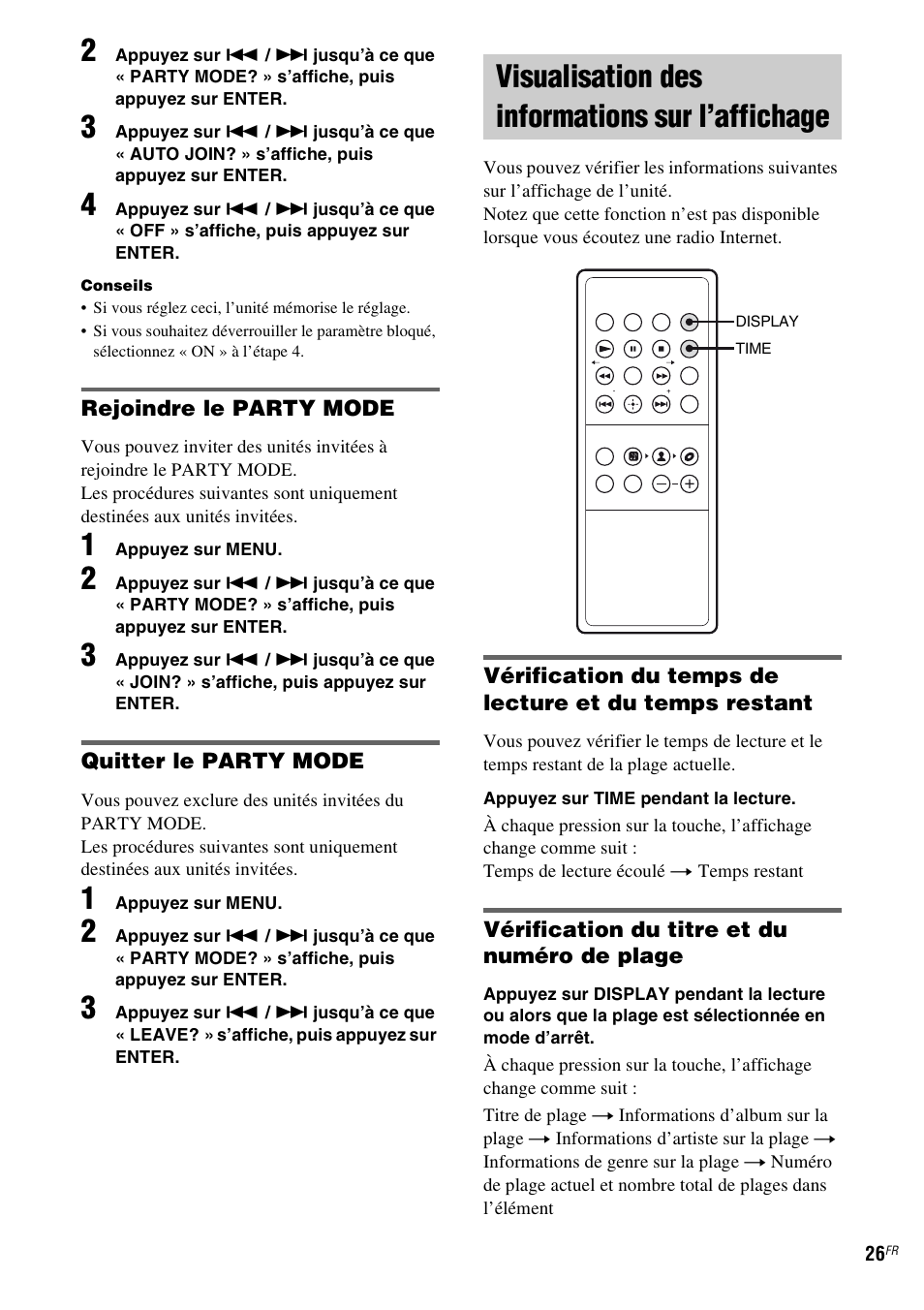 Visualisation des informations sur l’affichage, Visualisation des informations sur, L’affichage | Sony TDM-NC1 User Manual | Page 68 / 467
