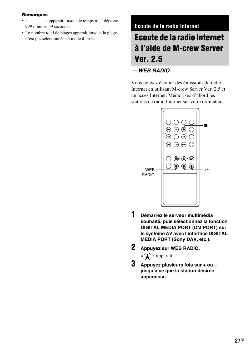 Ecoute de la radio internet, Web radio, Ecoute de la radio internet à l’aide de | M-crew server ver. 2.5 — web radio | Sony TDM-NC1 User Manual | Page 69 / 467