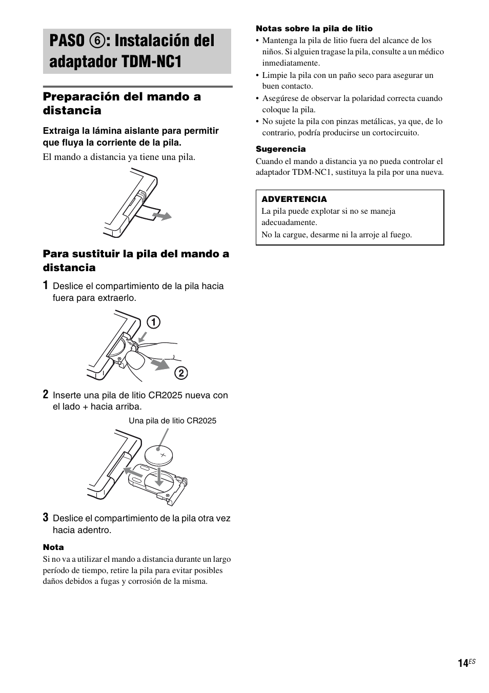 Paso 6: instalación del adaptador tdm-nc1, Paso 6: instalación del adaptador, Tdm-nc1 | Paso 6 : instalación del adaptador tdm-nc1, Preparación del mando a distancia | Sony TDM-NC1 User Manual | Page 98 / 467