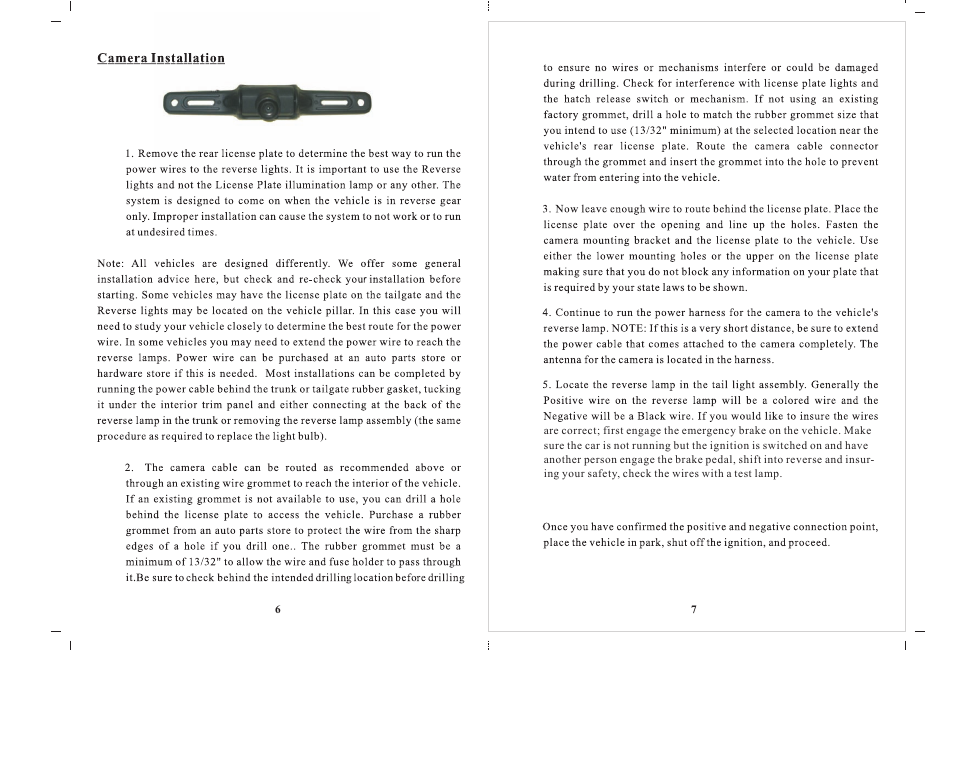 Camera installation | Audiovox ACA 240 User Manual | Page 7 / 7