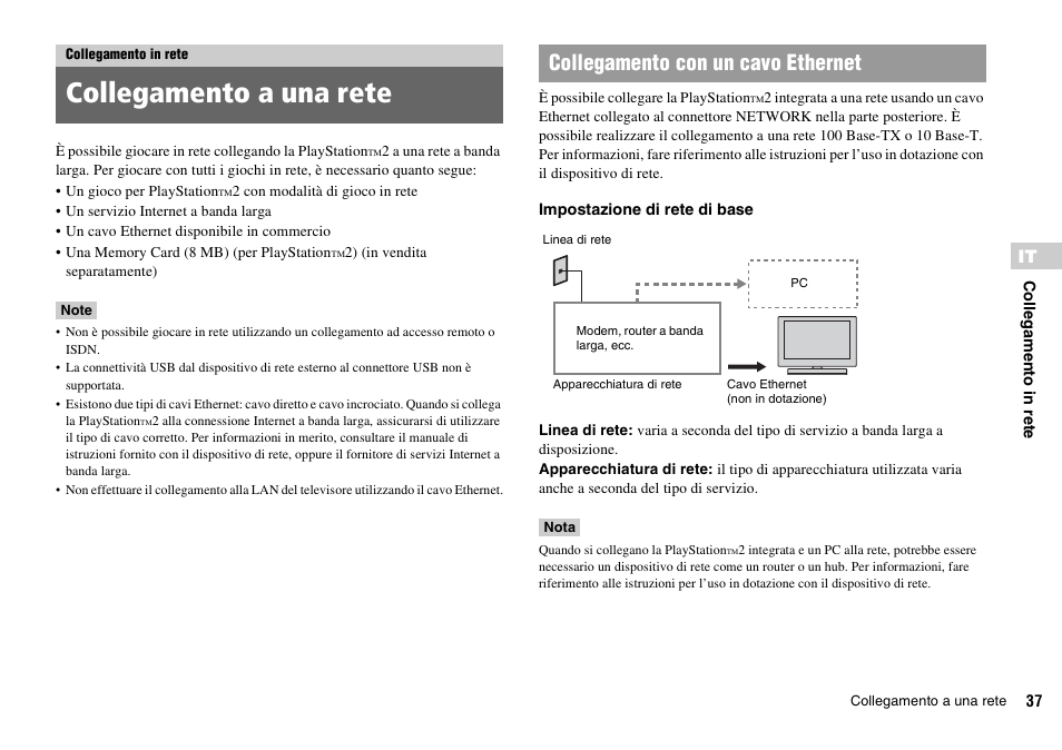 Collegamento in rete, Collegamento a una rete, Collegamento con un cavo ethernet | Sony KDL-22PX300 User Manual | Page 110 / 297