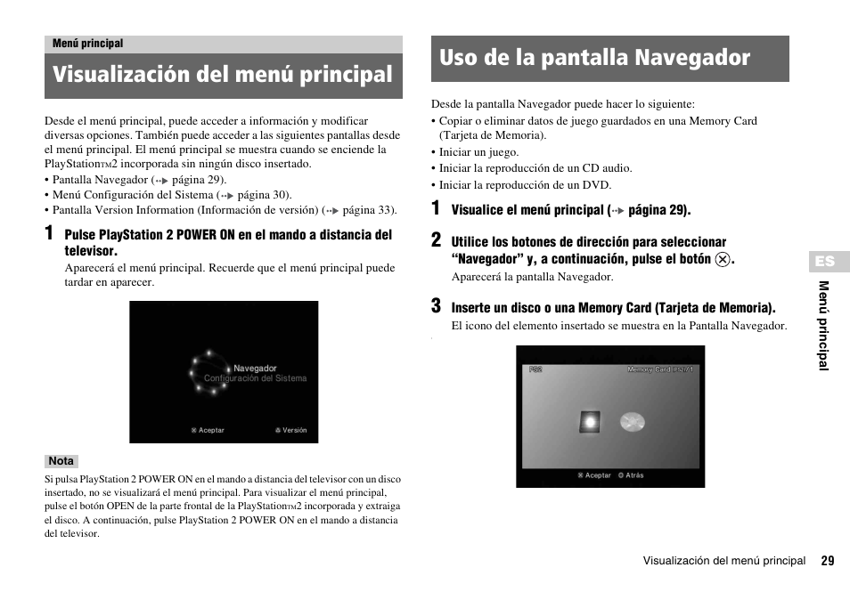 Menú principal, Visualización del menú principal, Uso de la pantalla navegador | Sony KDL-22PX300 User Manual | Page 178 / 297