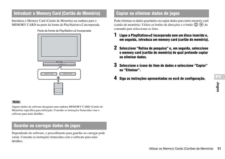 Copiar ou eliminar dados de jogos | Sony KDL-22PX300 User Manual | Page 197 / 297