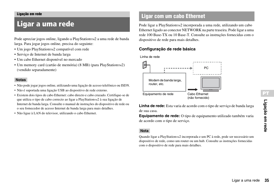 Ligação em rede, Ligar a uma rede, Ligar com um cabo ethernet | Sony KDL-22PX300 User Manual | Page 221 / 297