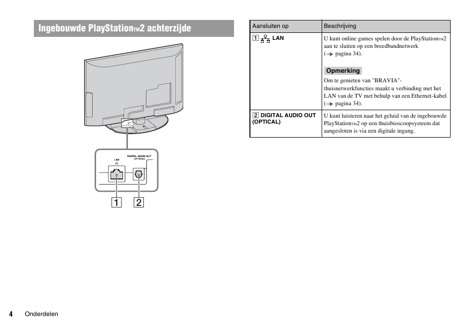 Ingebouwde playstation, 2 achterzijde 1 2 | Sony KDL-22PX300 User Manual | Page 226 / 297