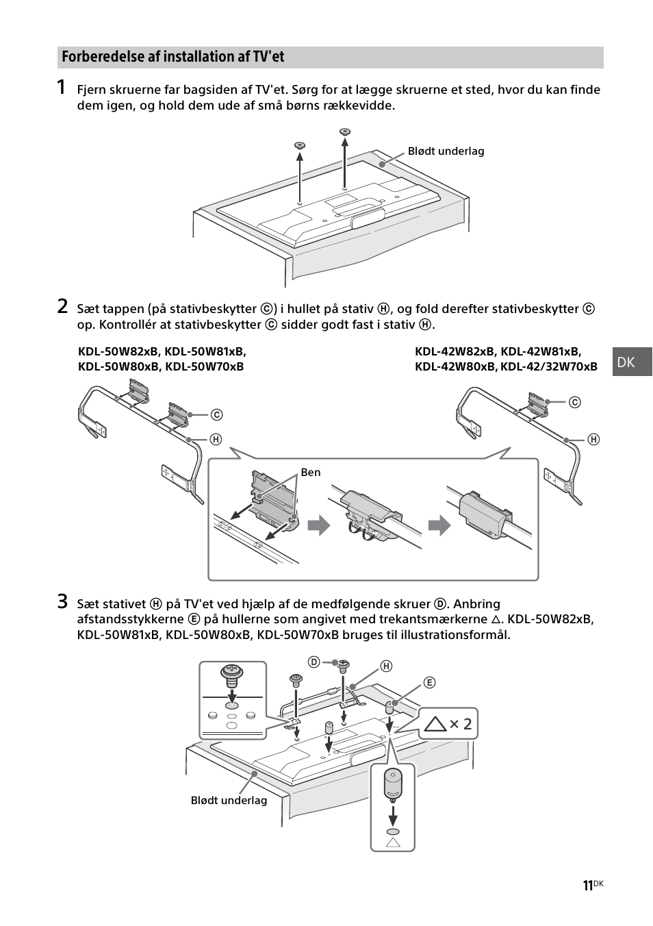 Forberedelse af installation af tv'et | Sony KDL-50W805B User Manual | Page 155 / 376