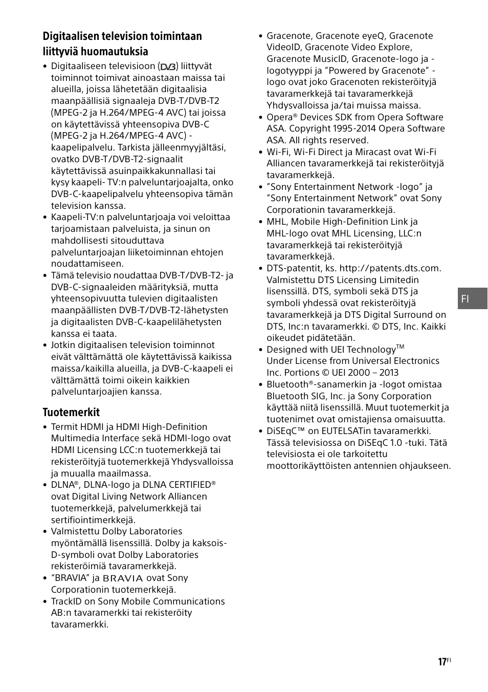Tuotemerkit | Sony KDL-50W805B User Manual | Page 177 / 376