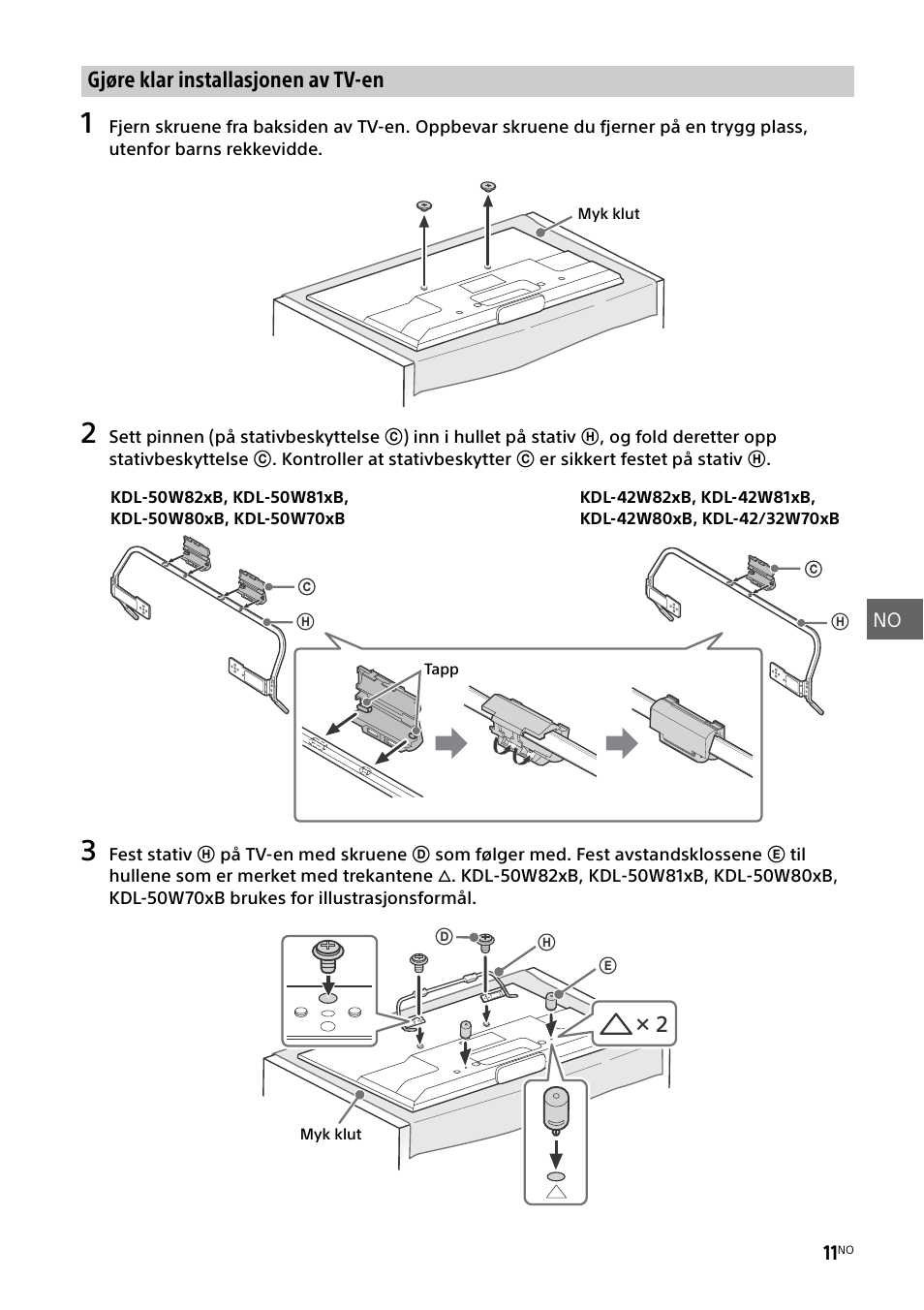 Gjøre klar installasjonen av tv-en | Sony KDL-50W805B User Manual | Page 187 / 376