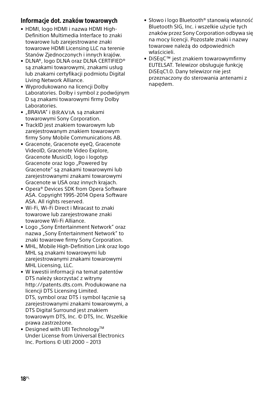 Informacje dot. znaków towarowych | Sony KDL-50W805B User Manual | Page 210 / 376