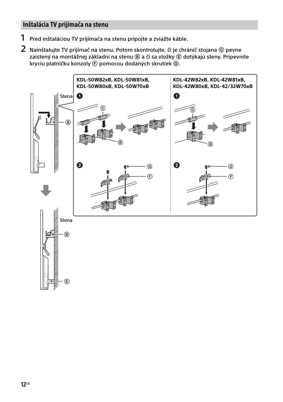Inštalácia tv prijímača na stenu | Sony KDL-50W805B User Manual | Page 240 / 376