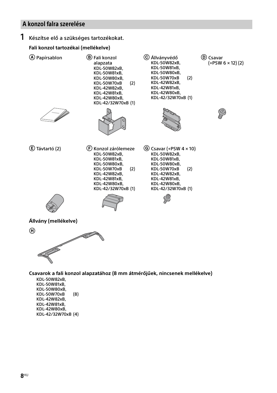 A konzol falra szerelése | Sony KDL-50W805B User Manual | Page 254 / 376