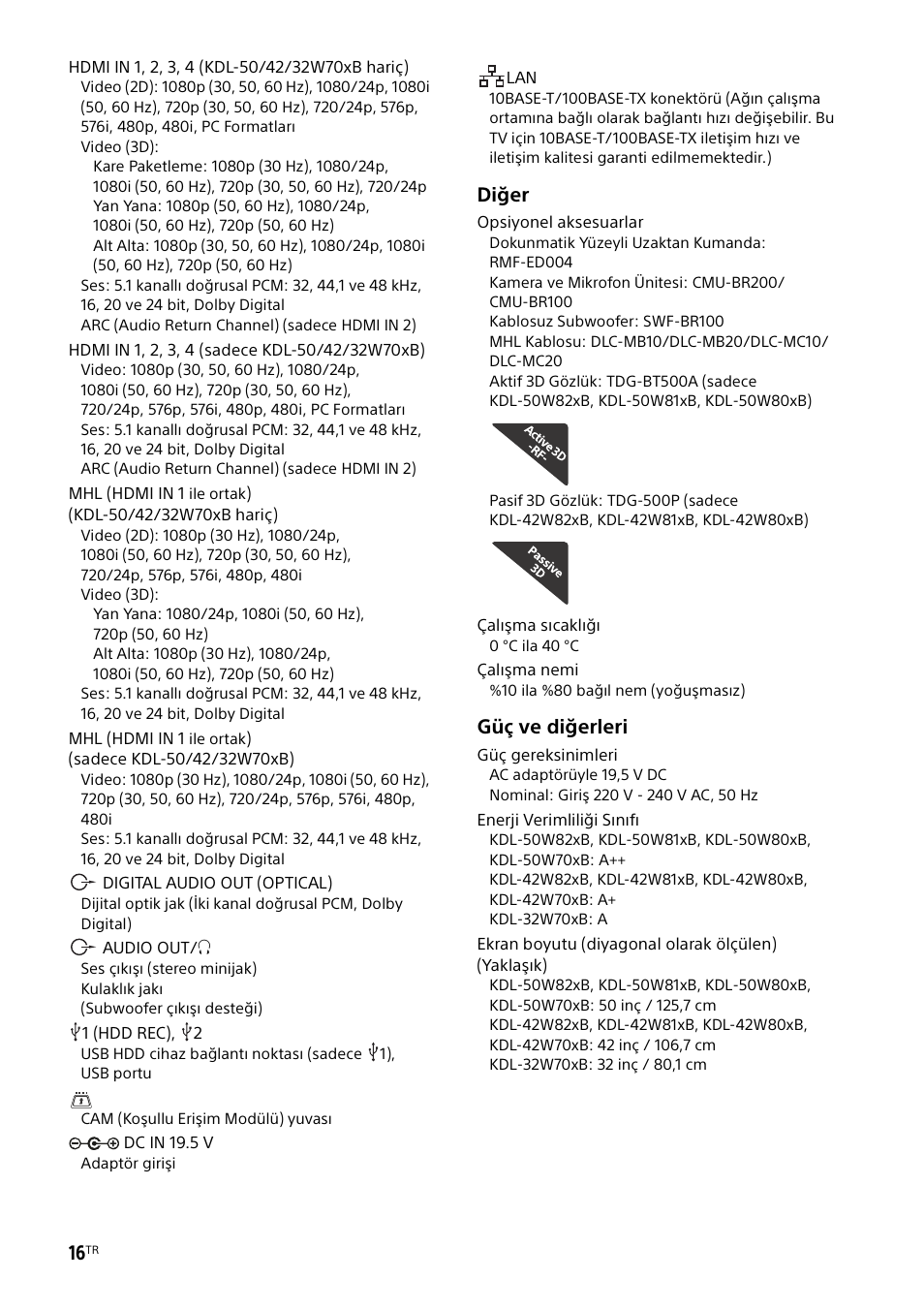Diğer, Güç ve diğerleri | Sony KDL-50W805B User Manual | Page 336 / 376