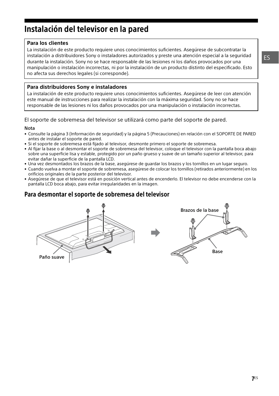 Instalación del televisor en la pared | Sony KDL-50W805B User Manual | Page 41 / 376