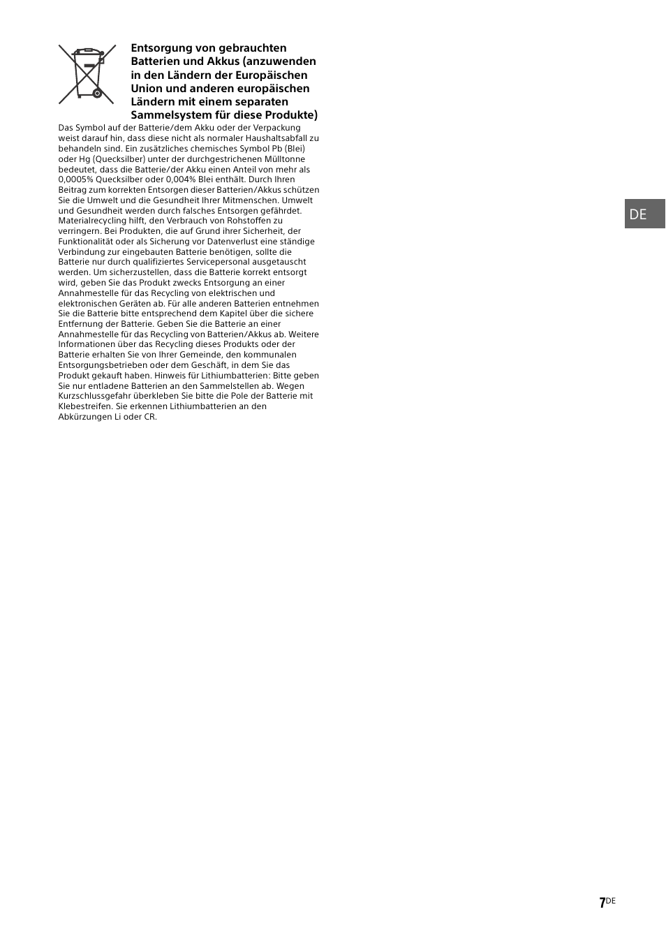 De 7 | Sony KDL-50W805B User Manual | Page 77 / 376