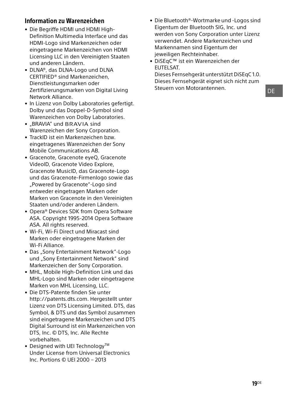 Information zu warenzeichen | Sony KDL-50W805B User Manual | Page 89 / 376