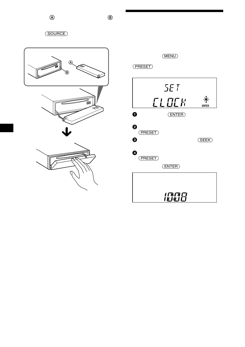 Réglage de l’horloge, Voci del display | Sony CDX-L550V User Manual | Page 56 / 122