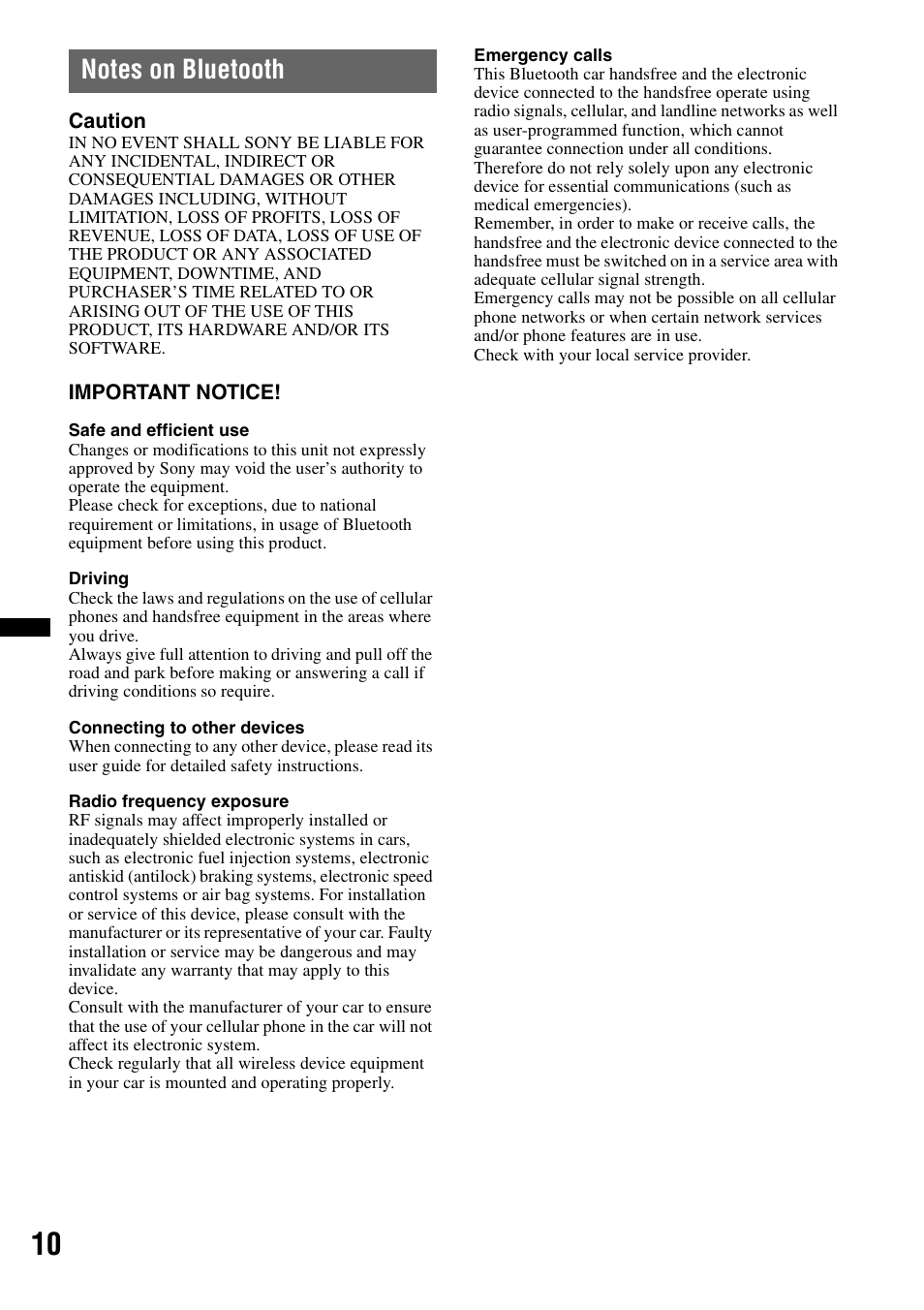 Notes on bluetooth | Sony XNV-L66BT User Manual | Page 10 / 248