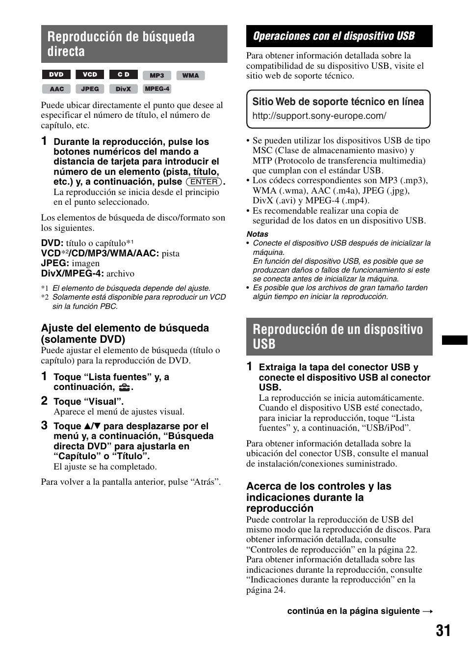 Reproducción de búsqueda directa, Operaciones con el dispositivo usb, Reproducción de un dispositivo usb | Sony XNV-L66BT User Manual | Page 109 / 248