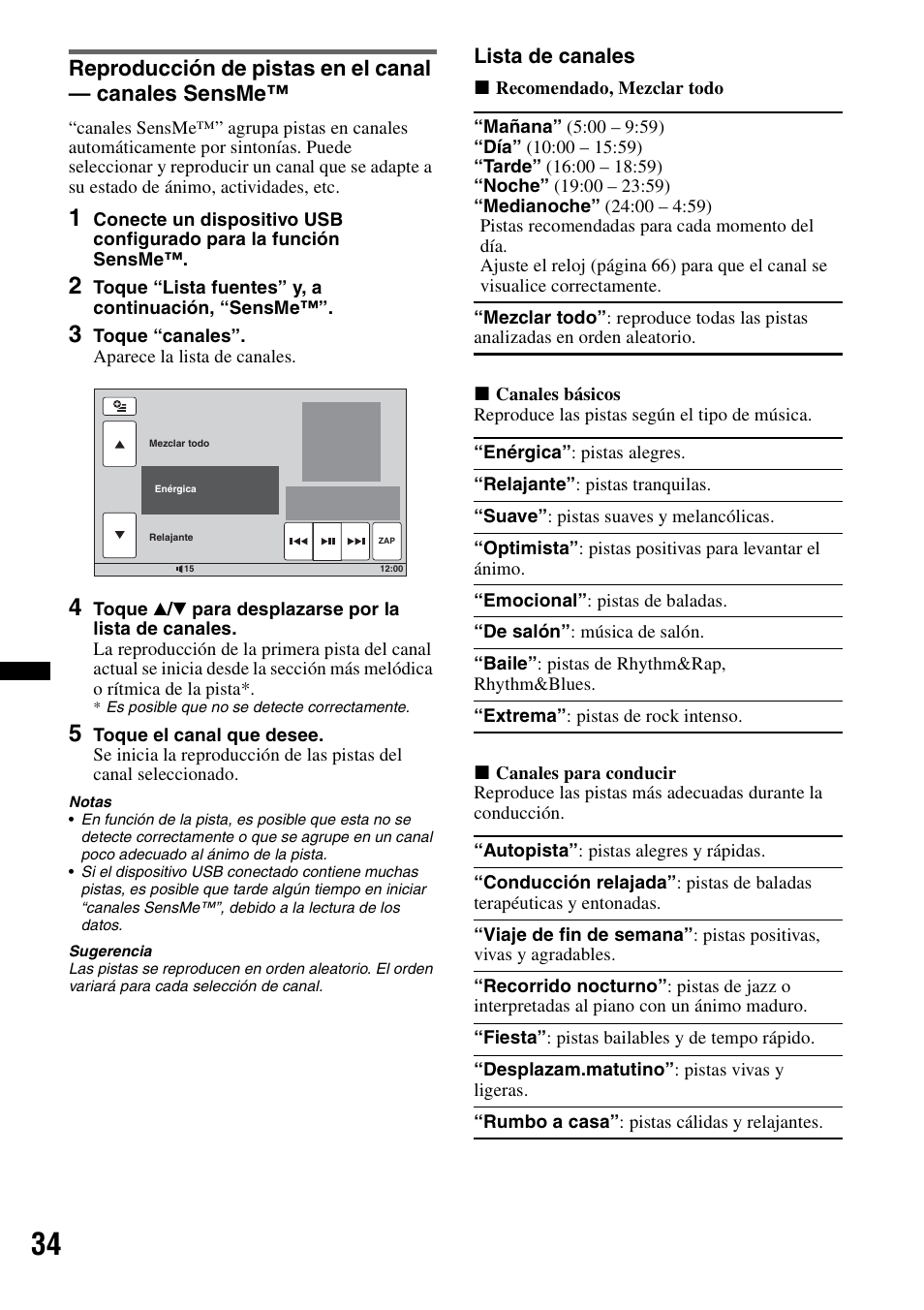 Reproducción de pistas en el canal, Canales sensme | Sony XNV-L66BT User Manual | Page 112 / 248