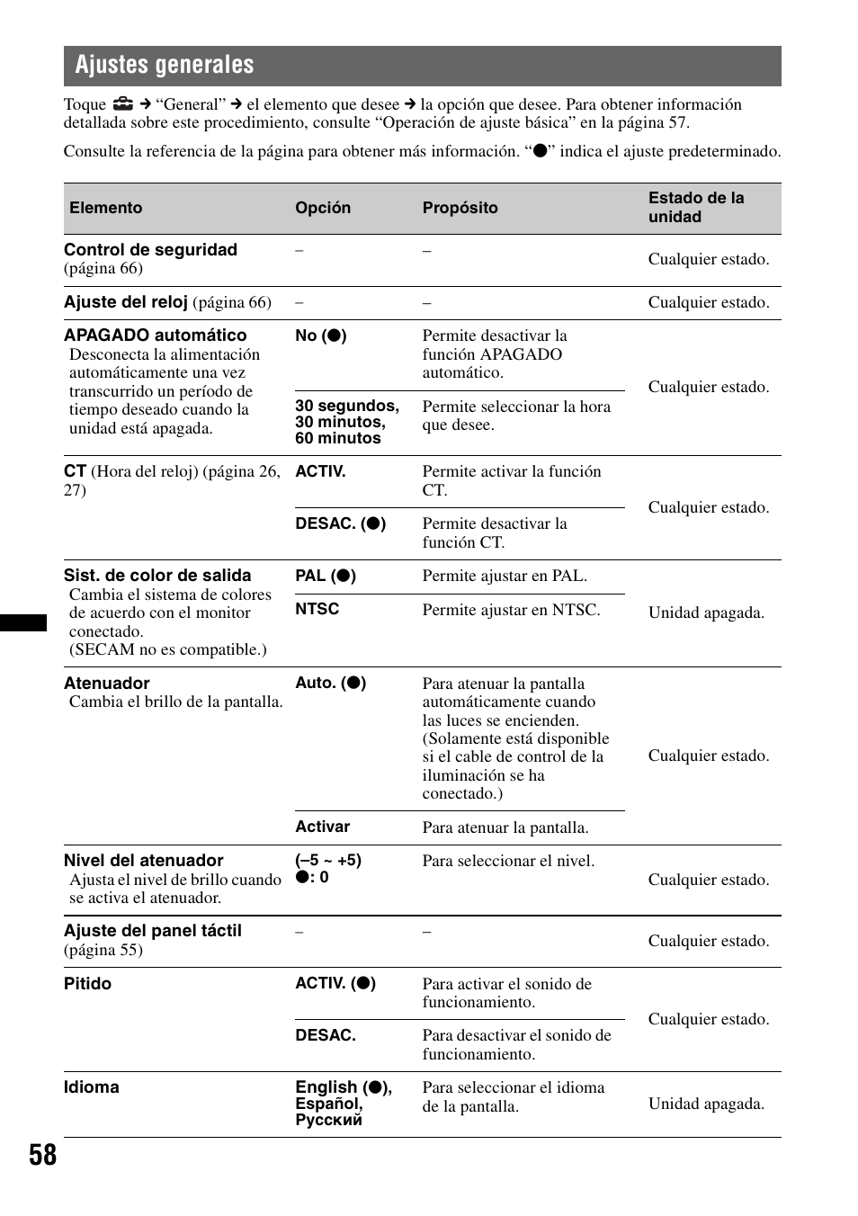 Ajustes generales | Sony XNV-L66BT User Manual | Page 136 / 248