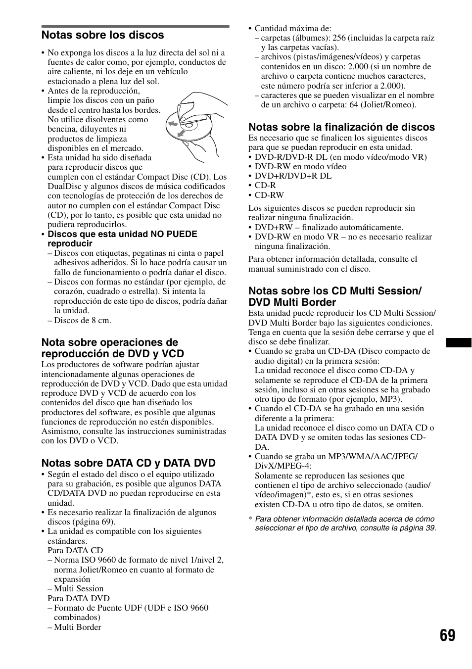 Notas sobre los discos | Sony XNV-L66BT User Manual | Page 147 / 248