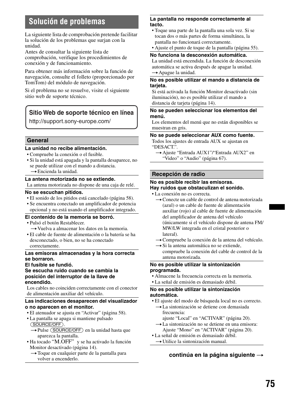 Solución de problemas, Sitio web de soporte técnico en línea | Sony XNV-L66BT User Manual | Page 153 / 248