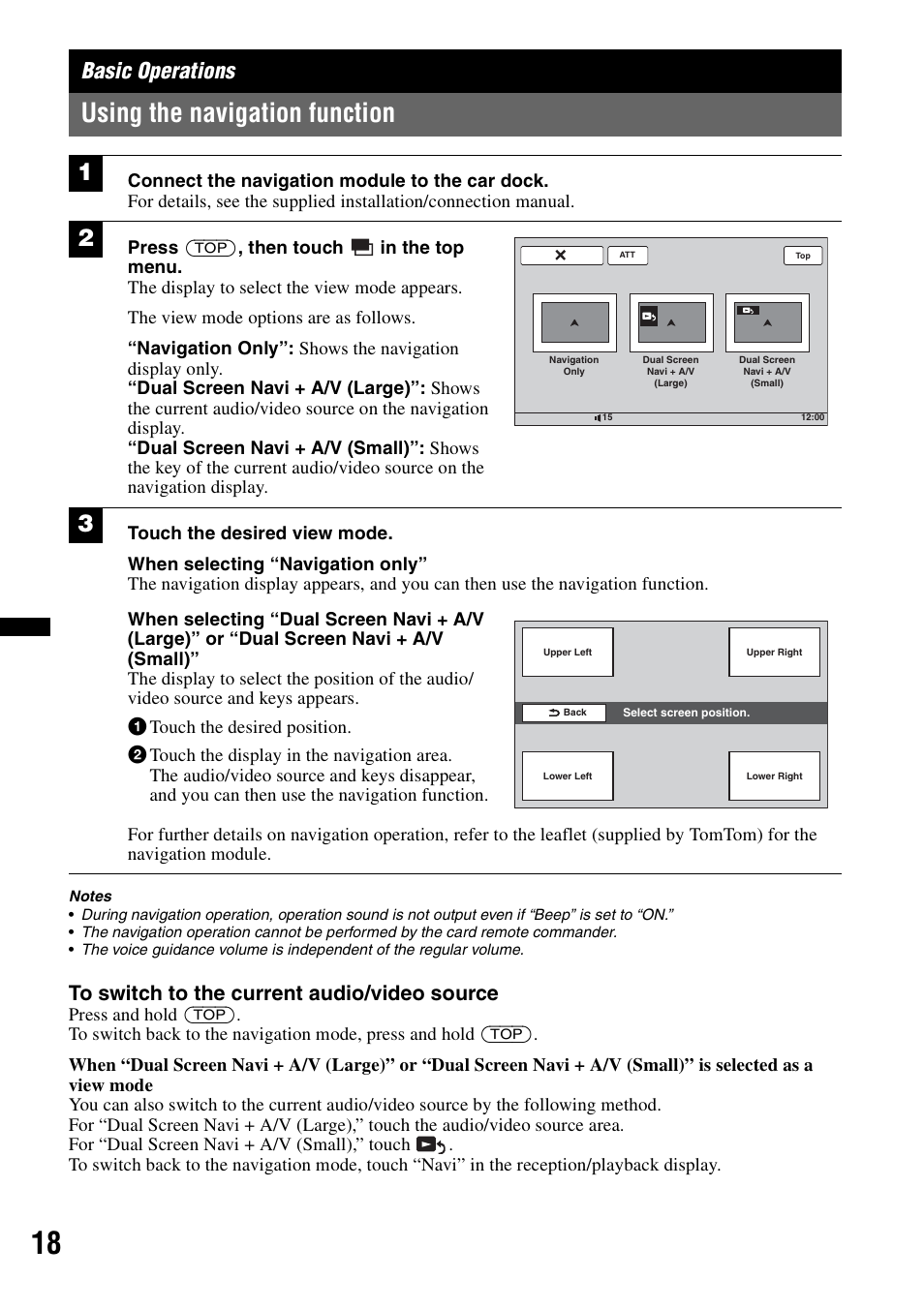 Basic operations, Using the navigation function | Sony XNV-L66BT User Manual | Page 18 / 248