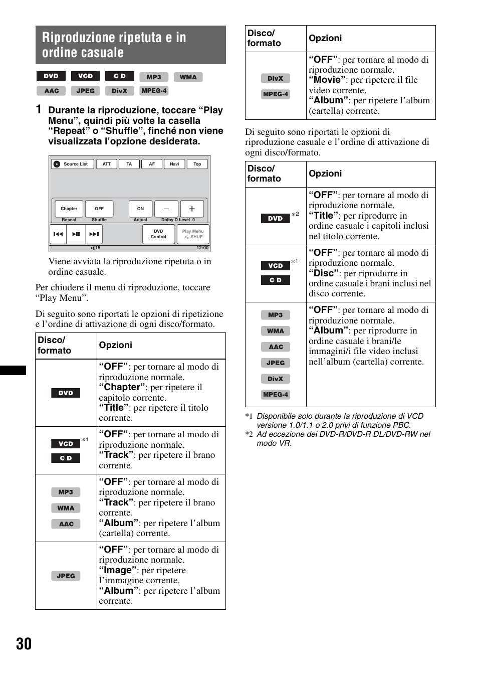Riproduzione ripetuta e in ordine casuale | Sony XNV-L66BT User Manual | Page 190 / 248